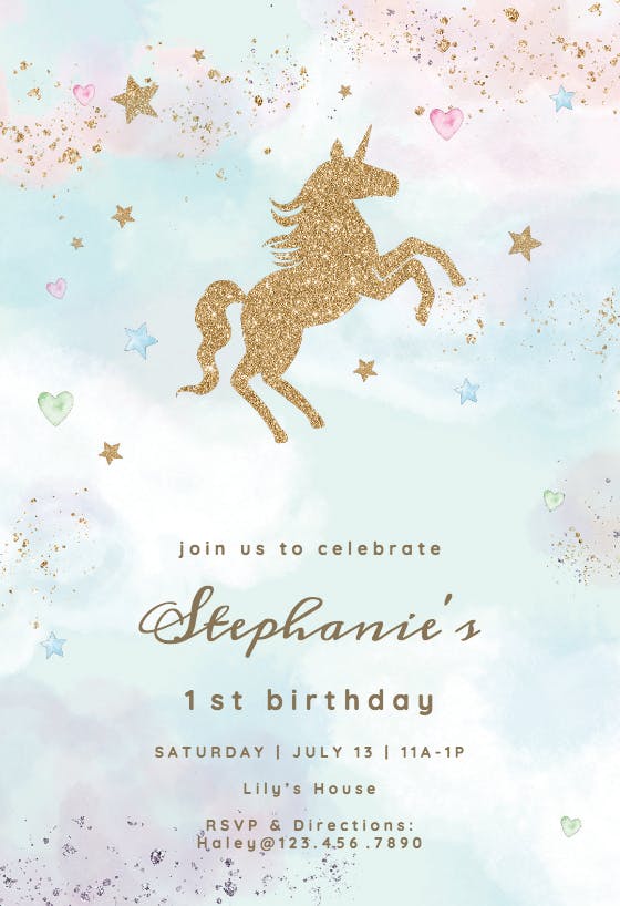 U and unicorns -  invitación de cumpleaños