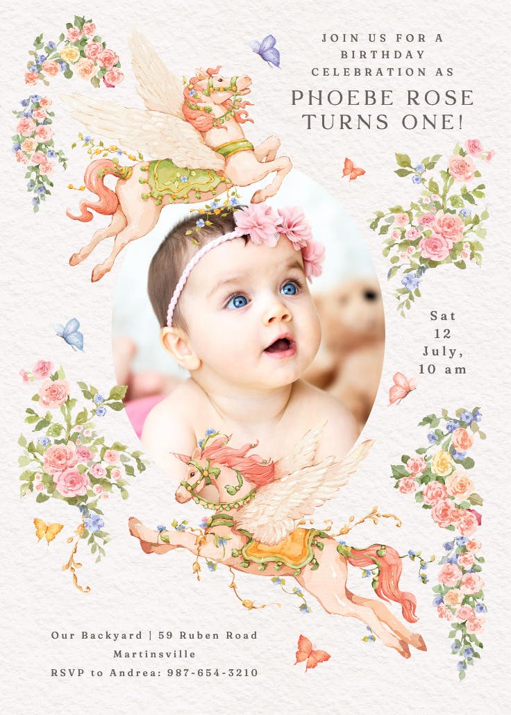 Vintage unicorn photo - invitación de cumpleaños