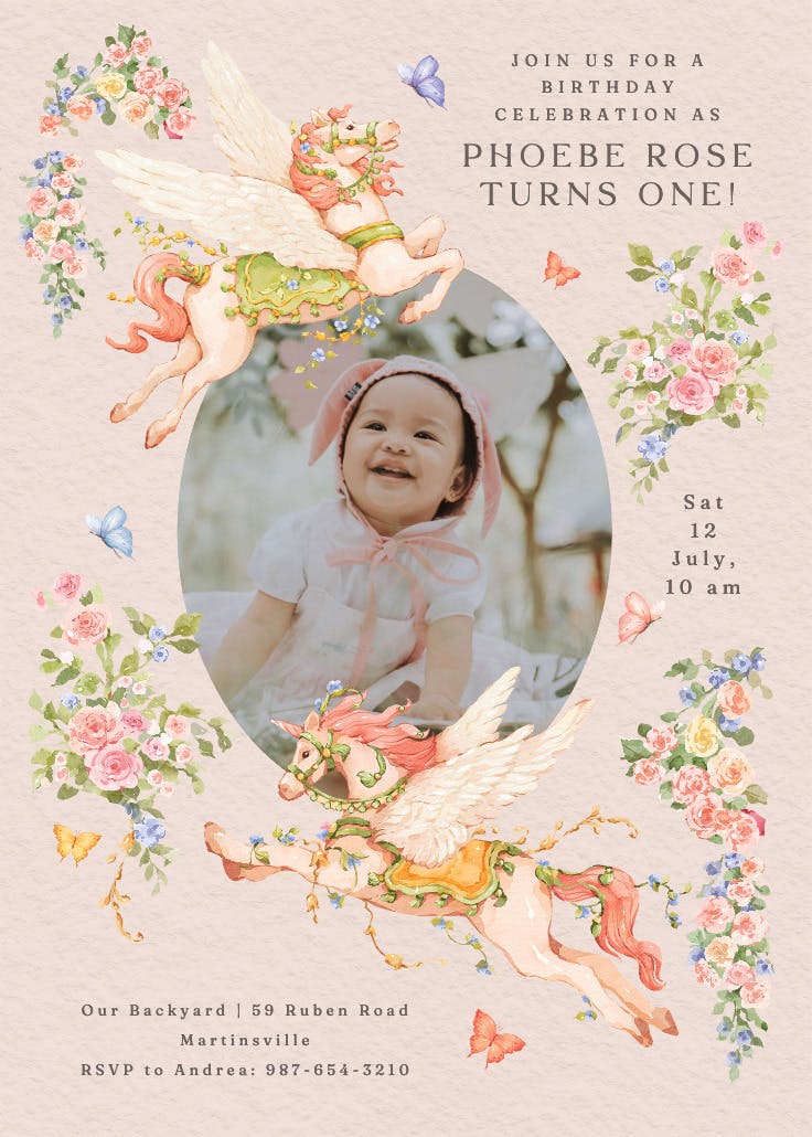 Vintage unicorn photo - invitación de cumpleaños
