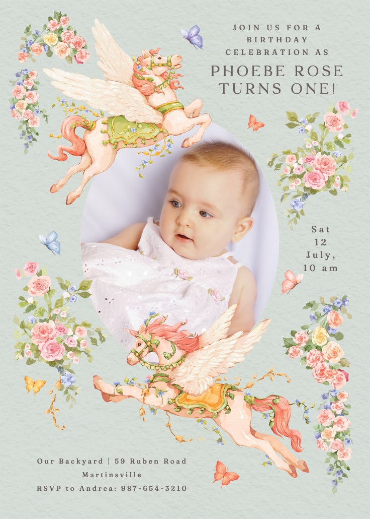 Vintage unicorn photo - invitación de cumpleaños
