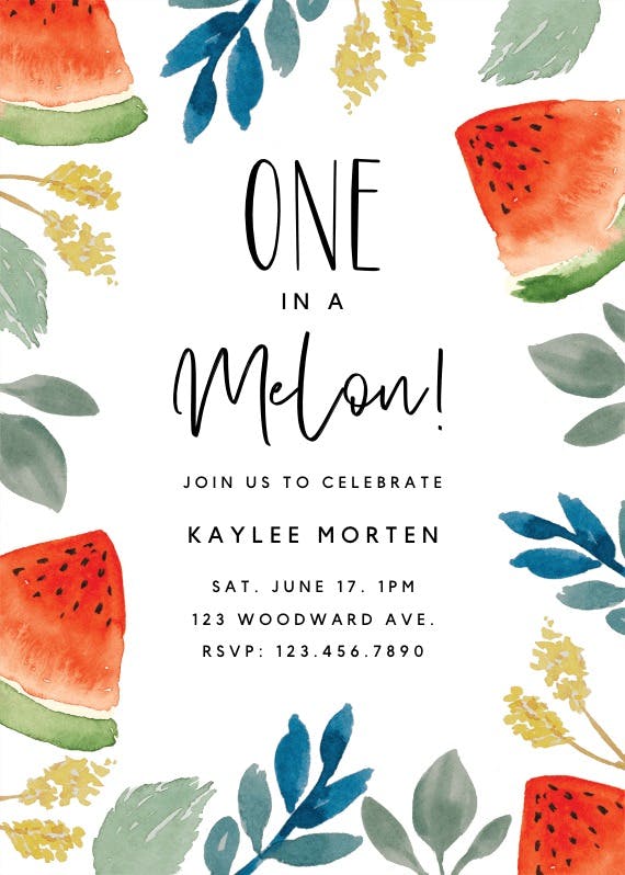 Watercolor melon -  invitación de cumpleaños