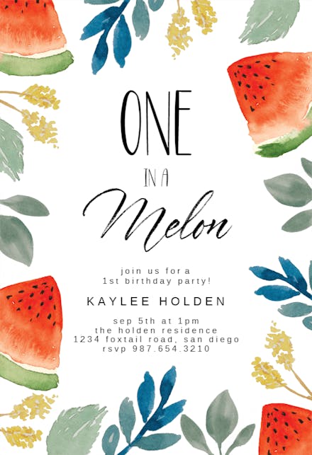 Watercolor Melon Birthday Invitation Template Free Greetings Island