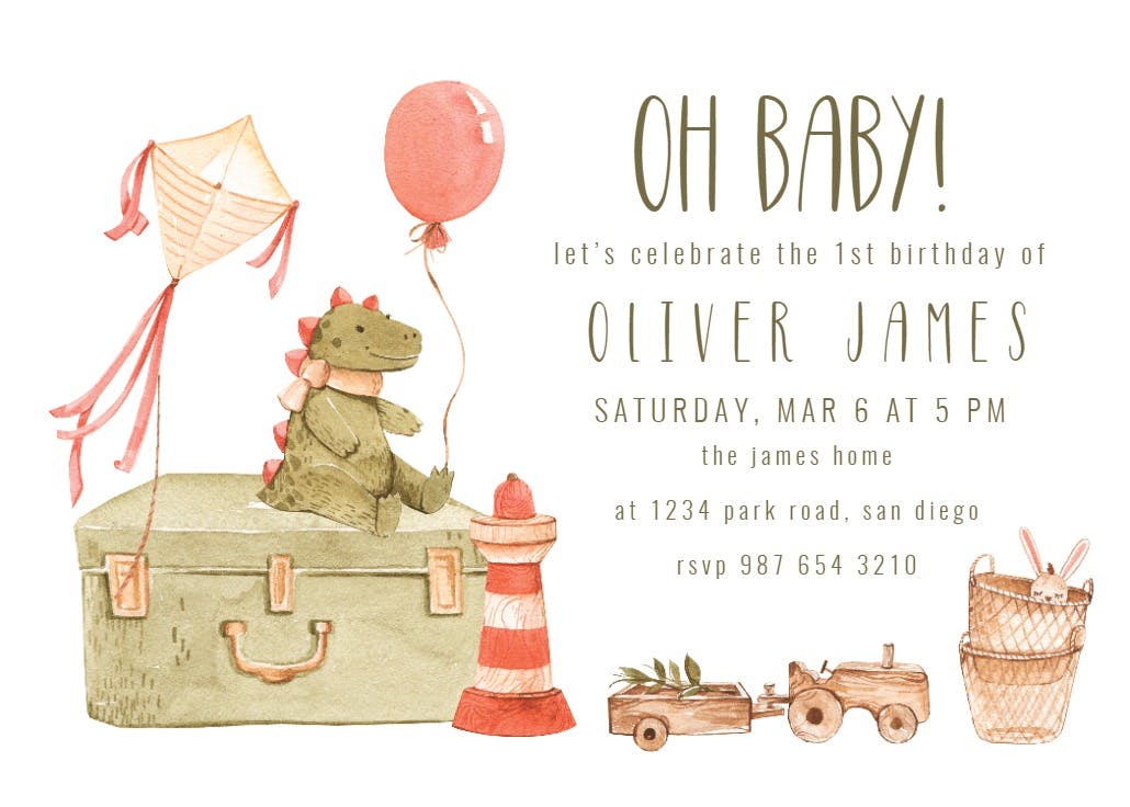 Watercolor wood toys - birthday invitation