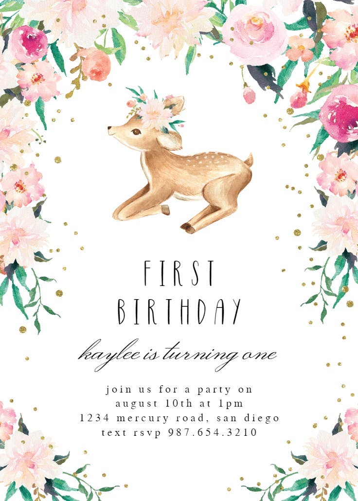 Whimsical baby deer - invitación de fiesta