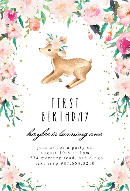Whimsical baby deer - Birthday Invitation