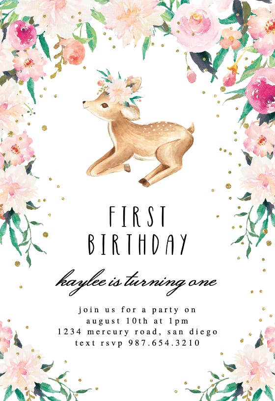 Whimsical baby deer -  invitación de cumpleaños