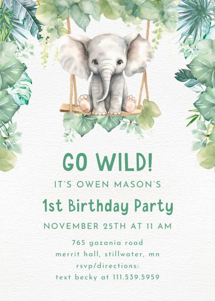 Wild elephant - birthday invitation