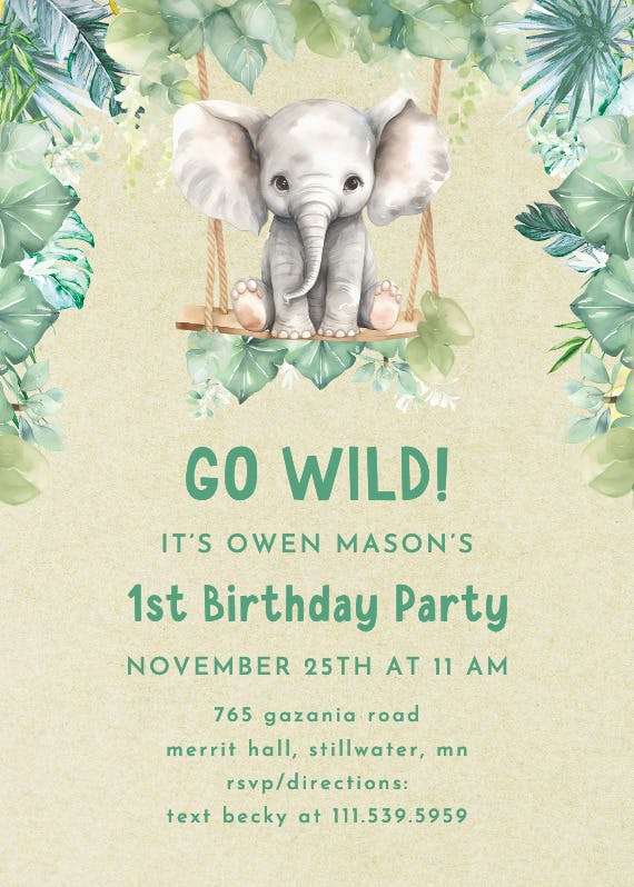 Wild elephant - printable party invitation
