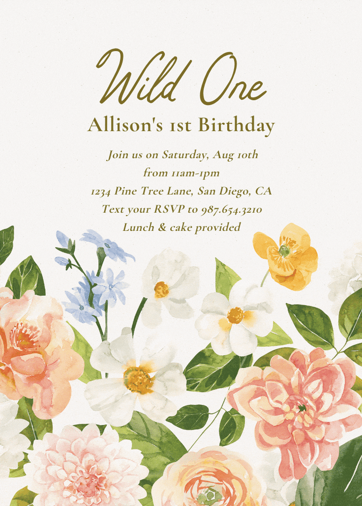 Wild flowers - invitación de cumpleaños