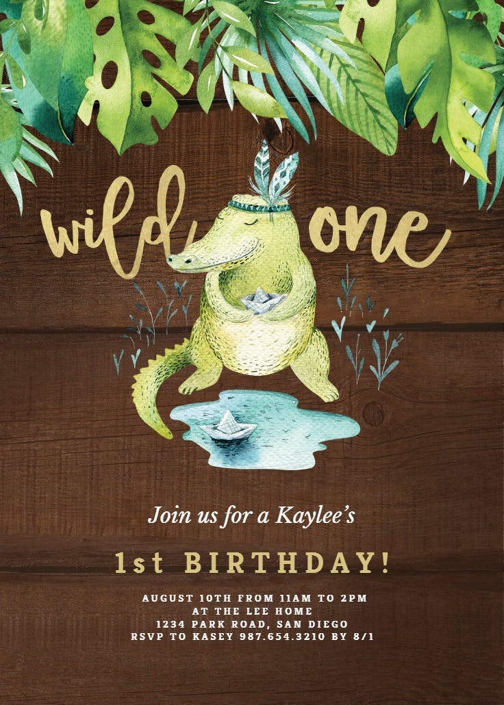 Wild one crocodile - birthday invitation