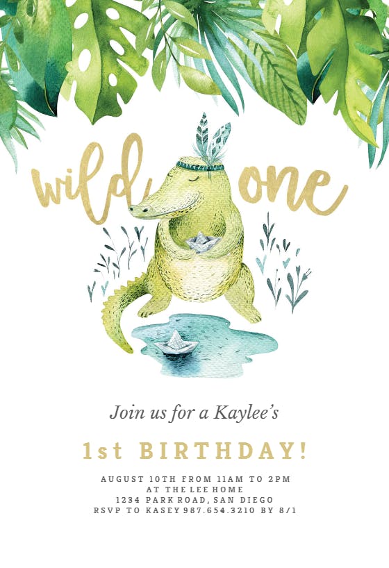 Wild one crocodile - birthday invitation
