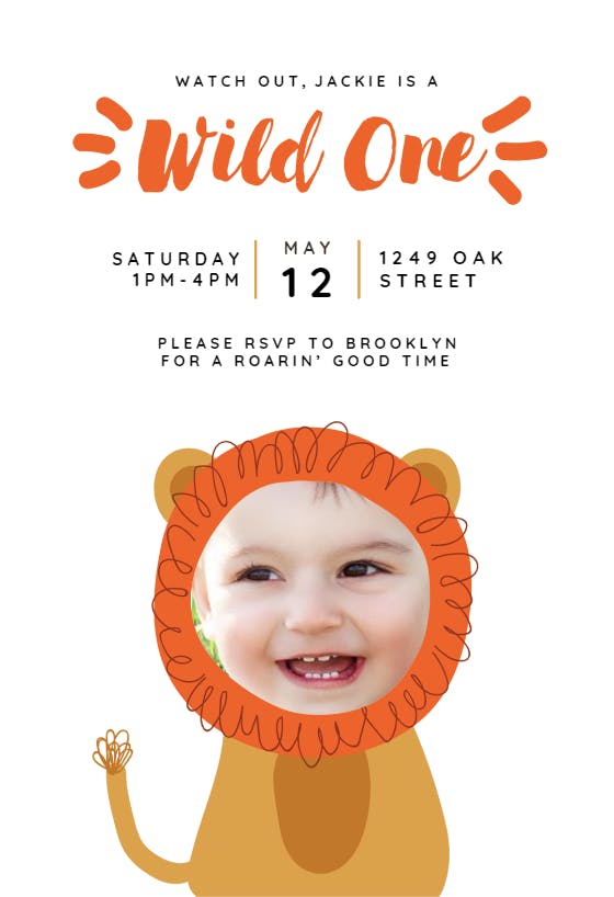 Lion wild one - birthday invitation