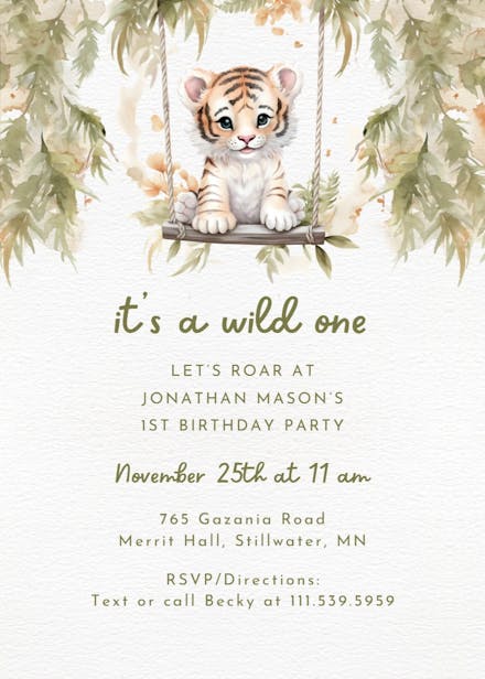 Wild tiger cub - birthday invitation