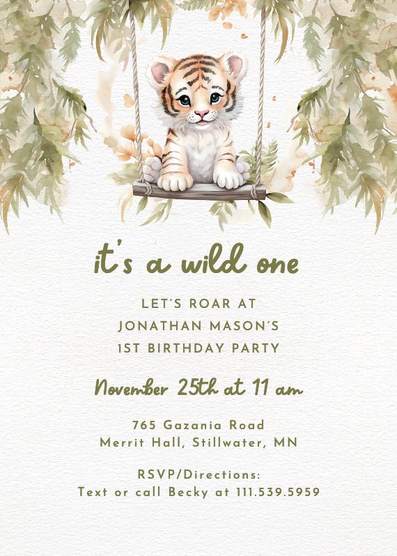 Wild tiger cub - birthday invitation