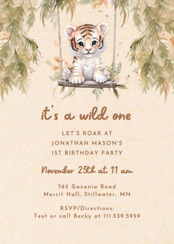 Wild tiger cub - printable party invitation