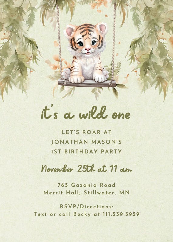 Wild tiger cub - printable party invitation