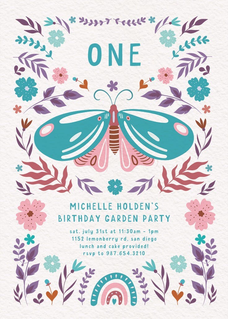 Wings & whimsy - birthday invitation