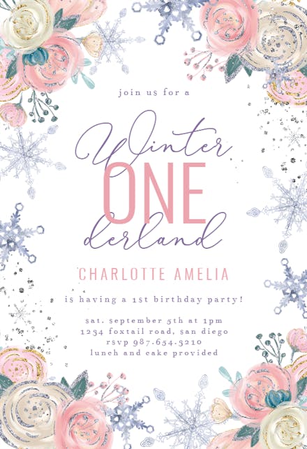 Winter Flowers - Birthday Invitation