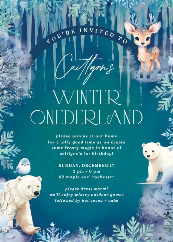 Winter onederland -  invitación de cumpleaños
