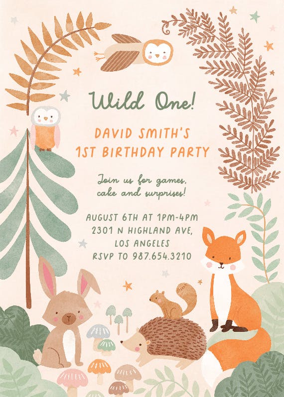 Woodland animals - invitación de cumpleaños