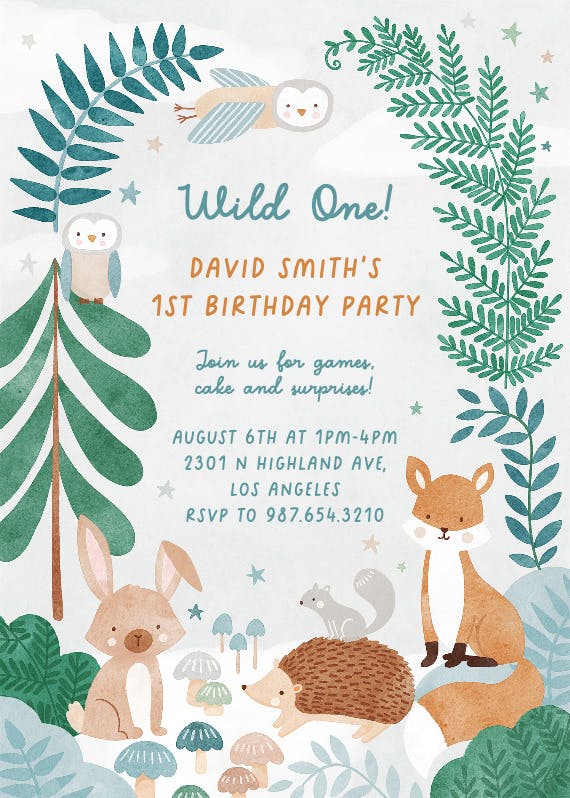 Woodland animals - invitación de cumpleaños