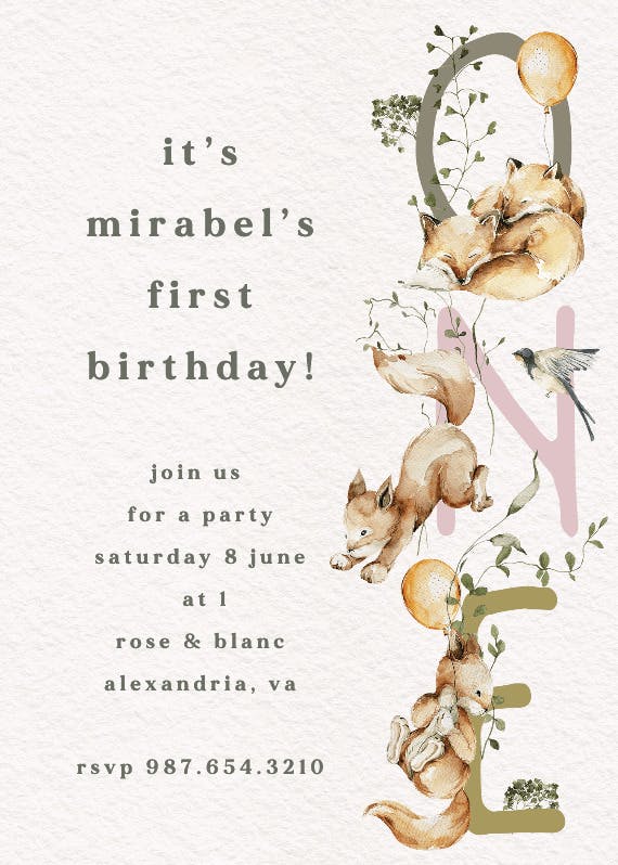 Woodland whimsy - birthday invitation