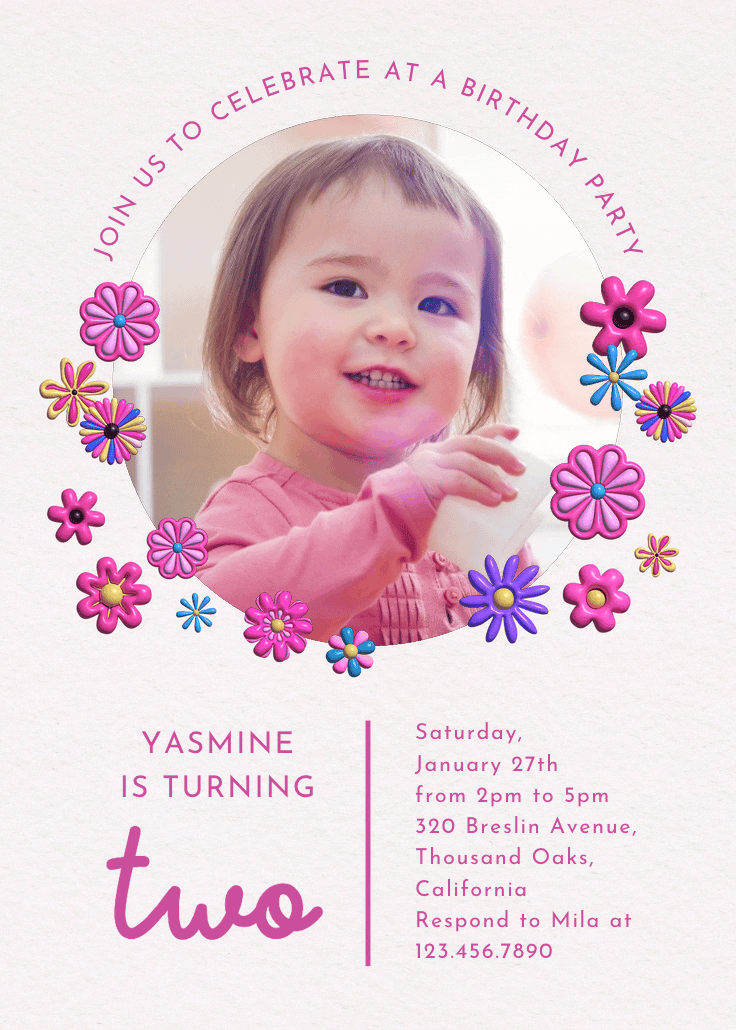 3d blooms - invitación de cumpleaños