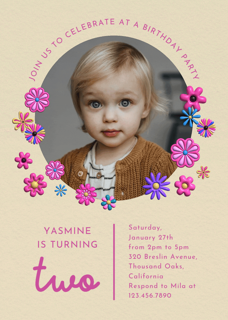 3d blooms - invitación de cumpleaños