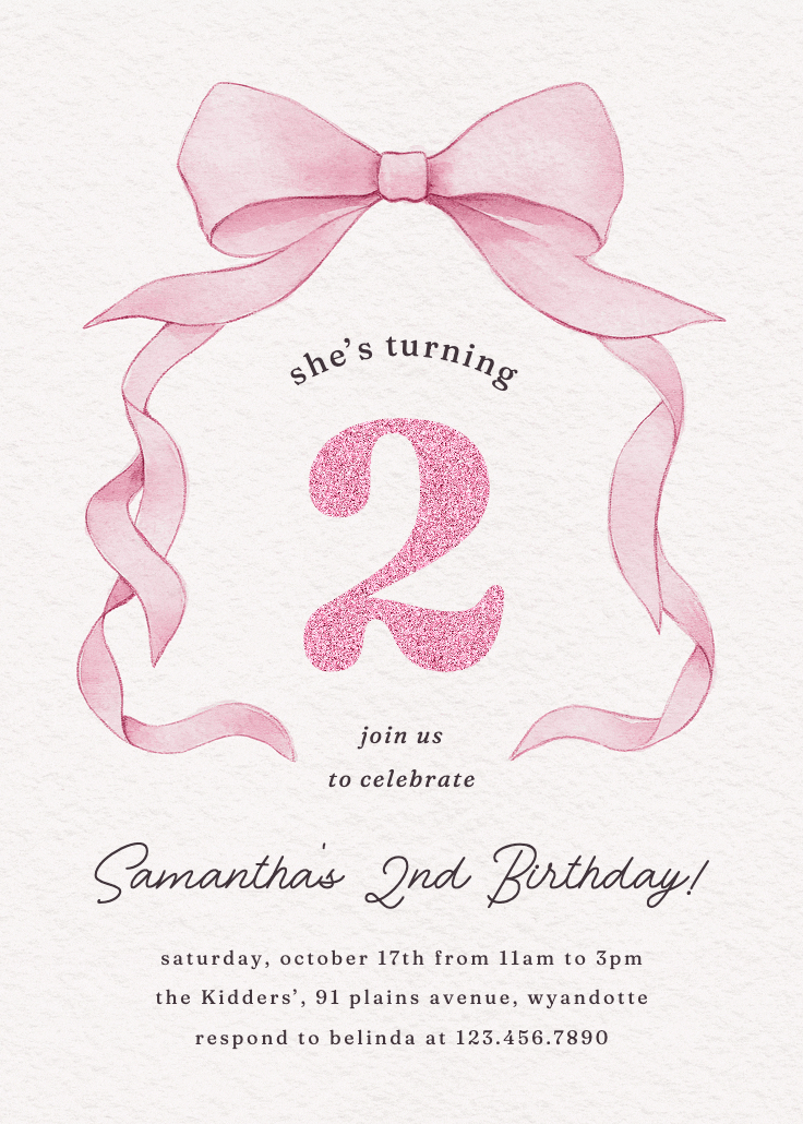 Ballerina bow - invitación de cumpleaños