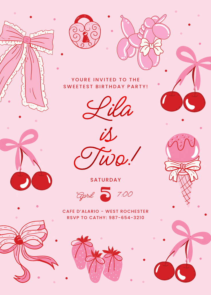 Coquette cherry - invitación de cumpleaños