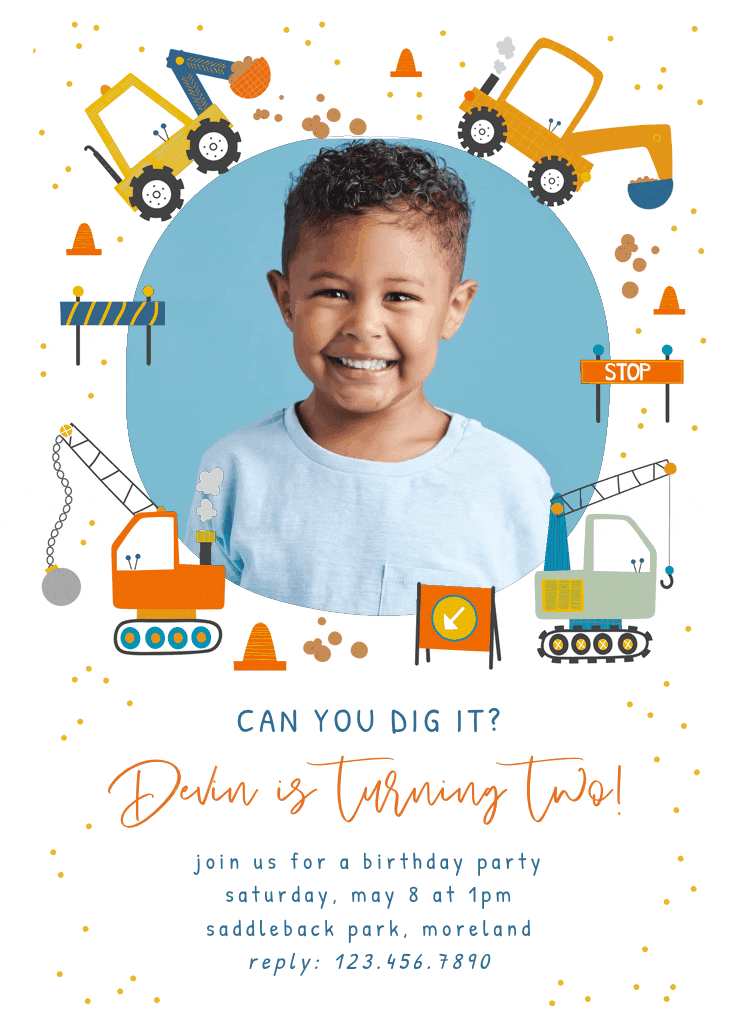 Dig it construction - birthday invitation