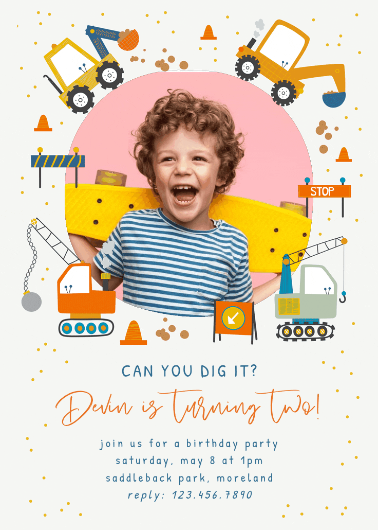 Dig it construction - birthday invitation