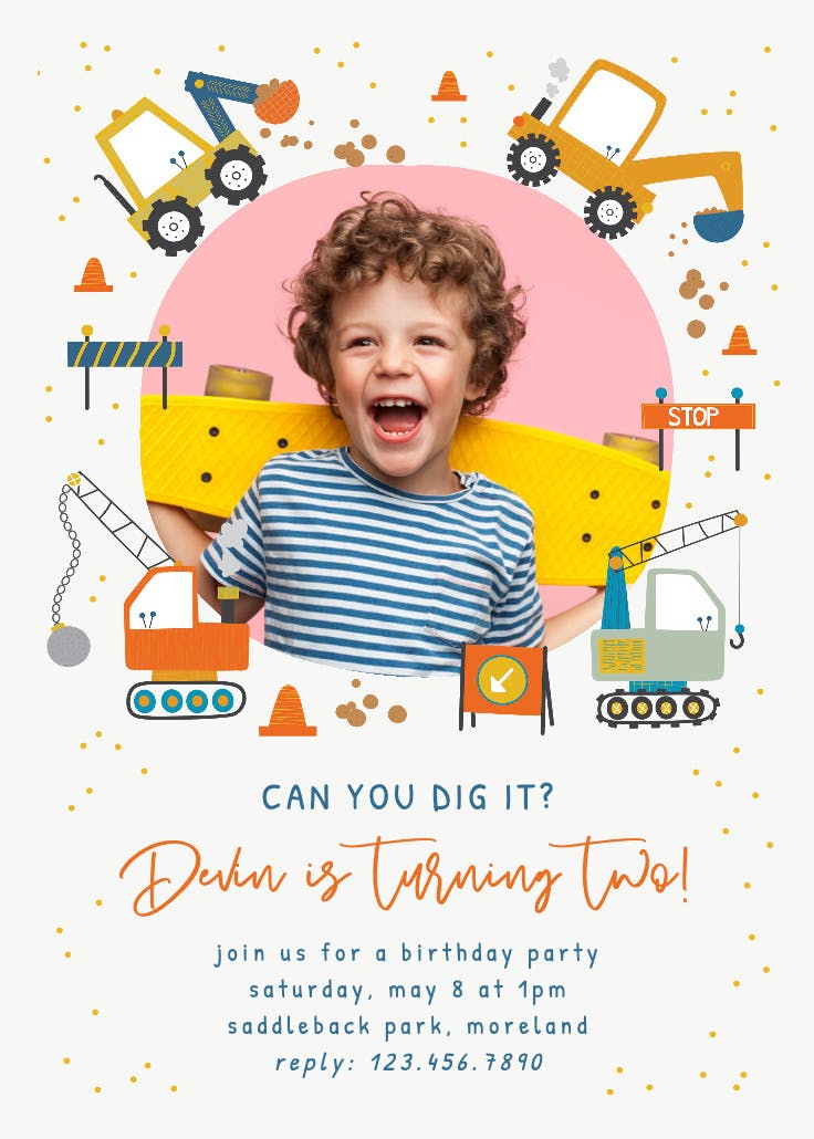 Dig it construction - invitación de cumpleaños