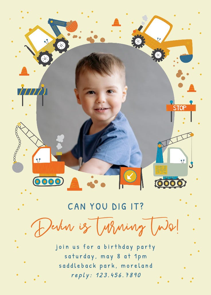 Dig it construction - invitación de cumpleaños