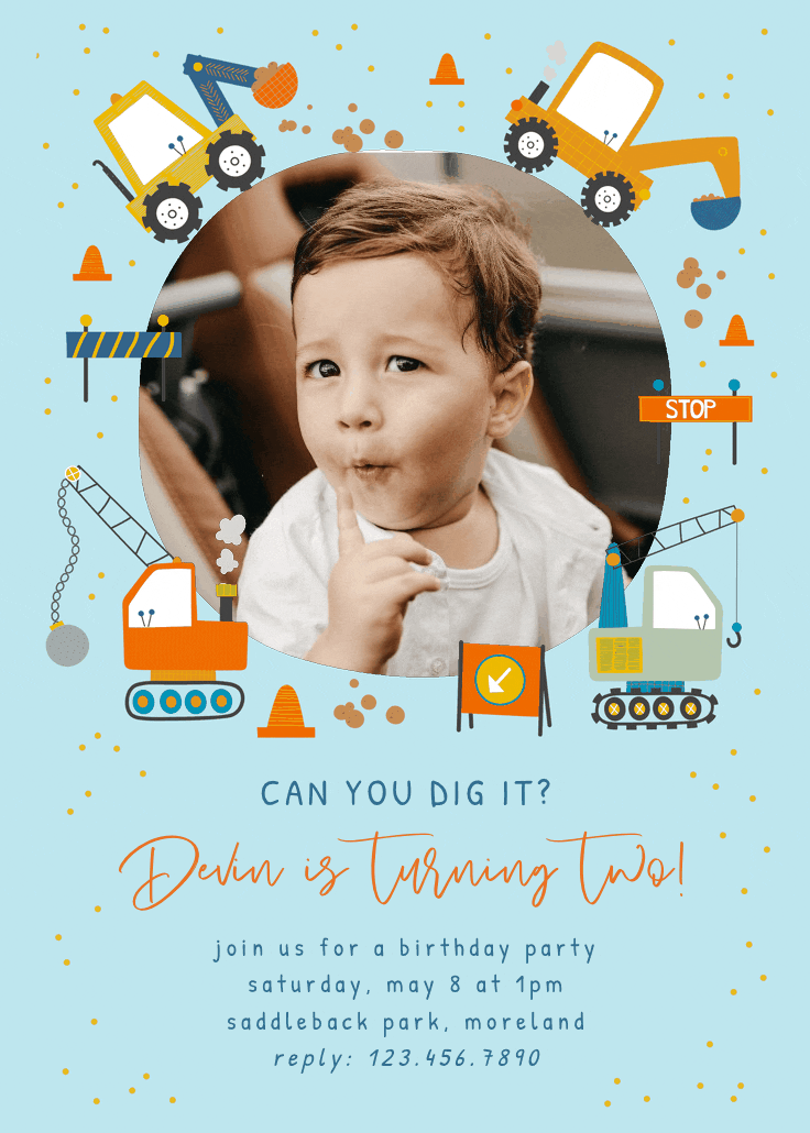 Dig it construction - birthday invitation