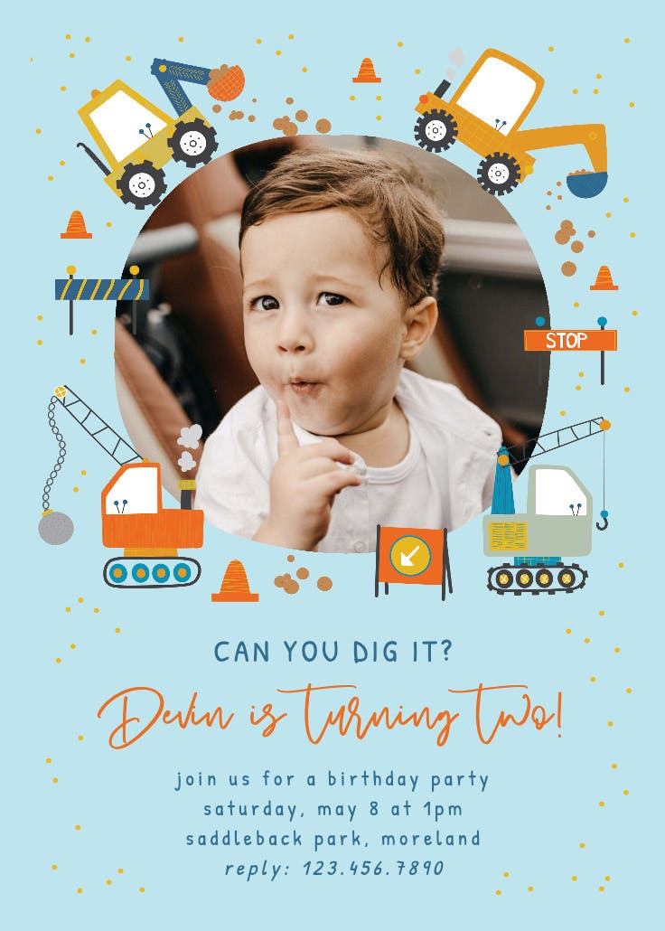 Dig it construction - invitación de cumpleaños