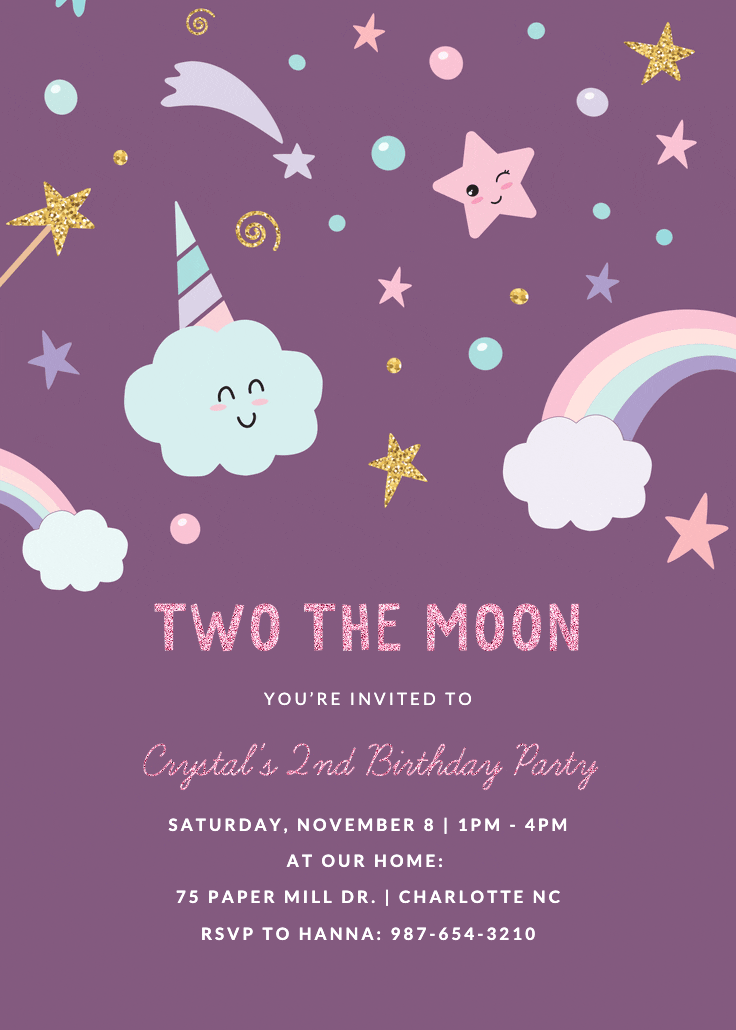 Party unicorn - birthday invitation