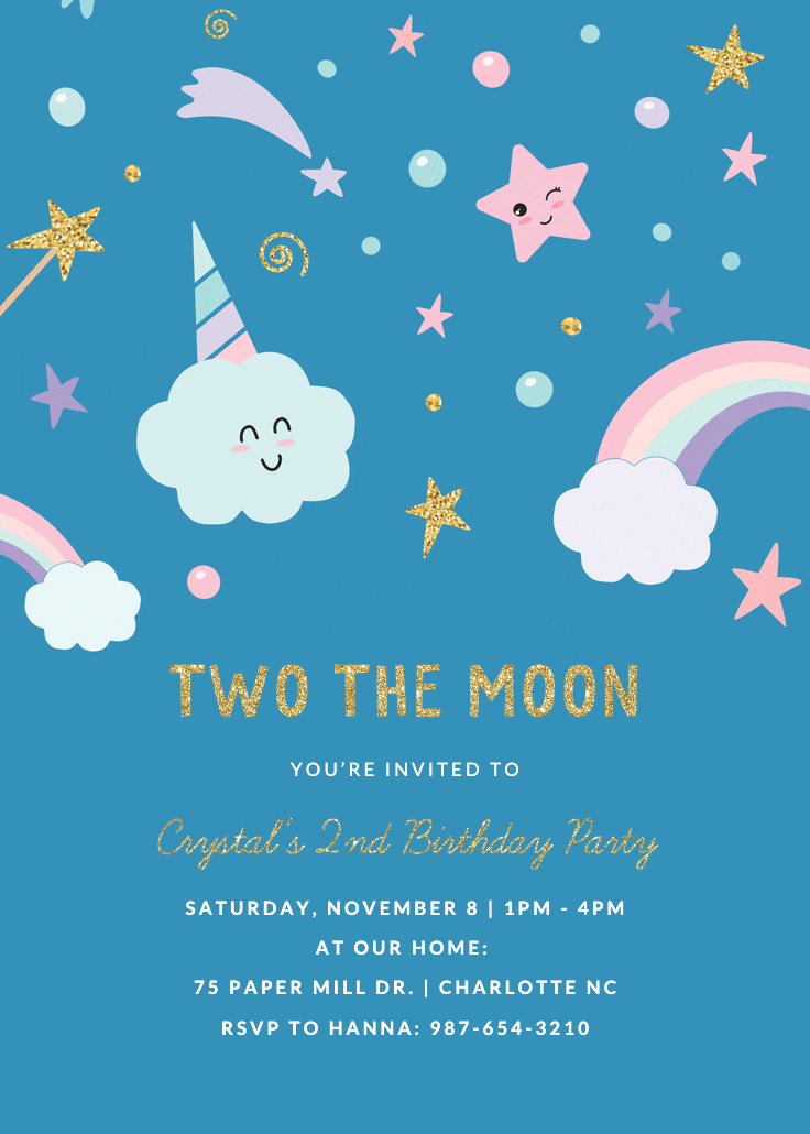 Party unicorn - birthday invitation