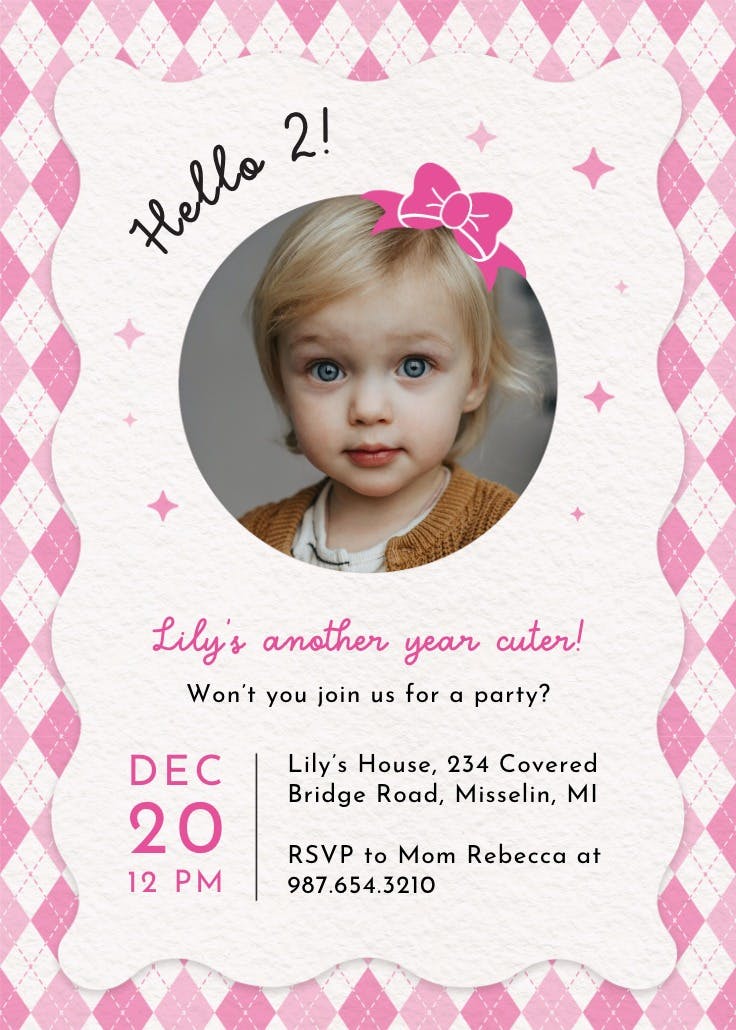 Plaid pink - invitación de cumpleaños