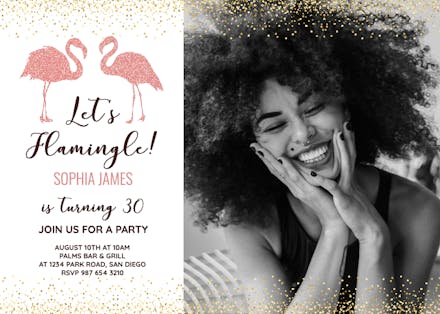 Glitter Flamingo - Pool Party Invitation