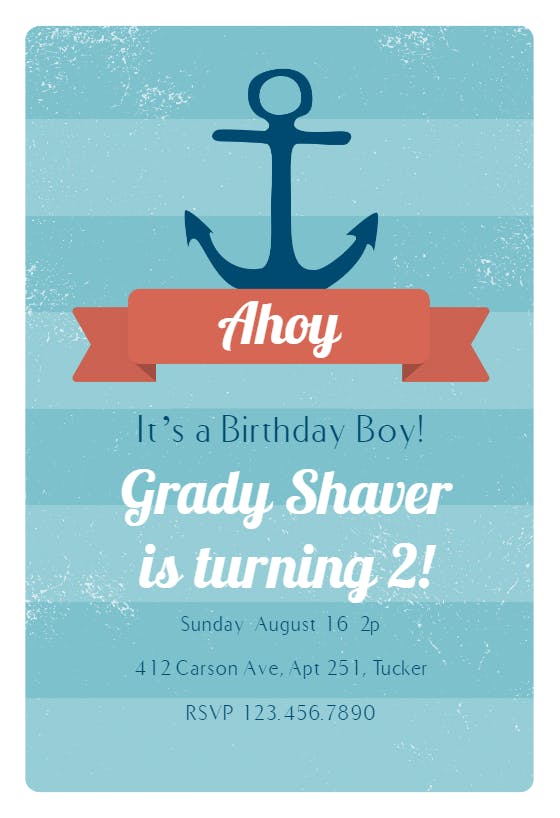 Ahoy its another year -  invitación de cumpleaños