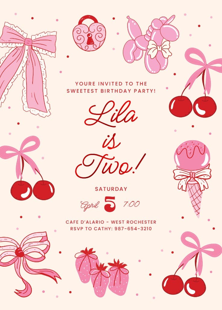 Coquette cherry - birthday invitation