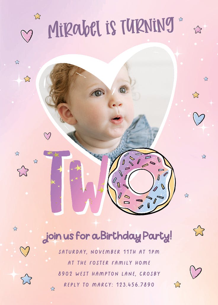 Donut two - birthday invitation