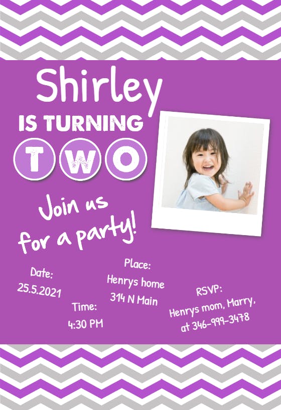 Girls 2nd birthday party - birthday invitation