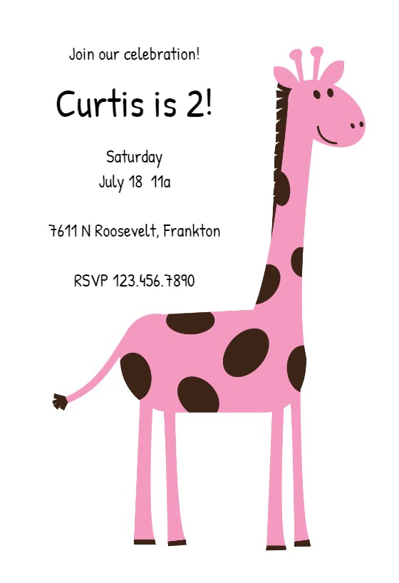 Party giraffe - birthday invitation
