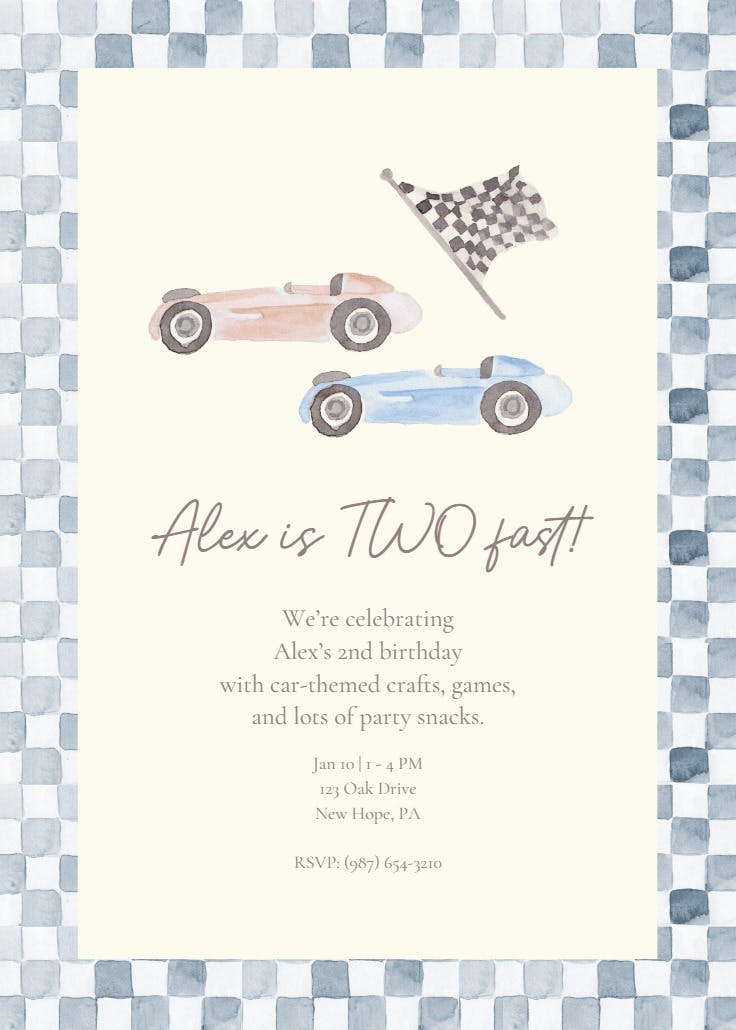 Roadster birthday - invitación de cumpleaños