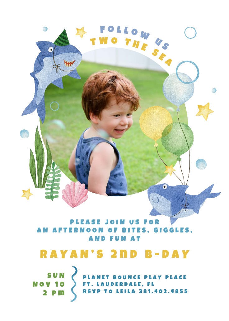 Watercolor shark photo - invitación de cumpleaños