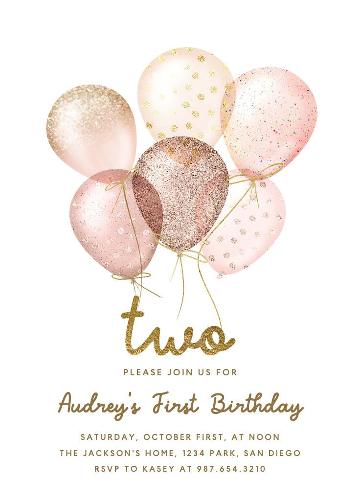 Whimsical glitter balloons - invitación de cumpleaños