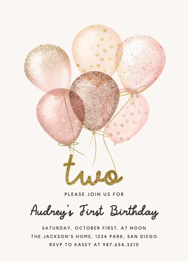 Whimsical glitter balloons - invitación de cumpleaños