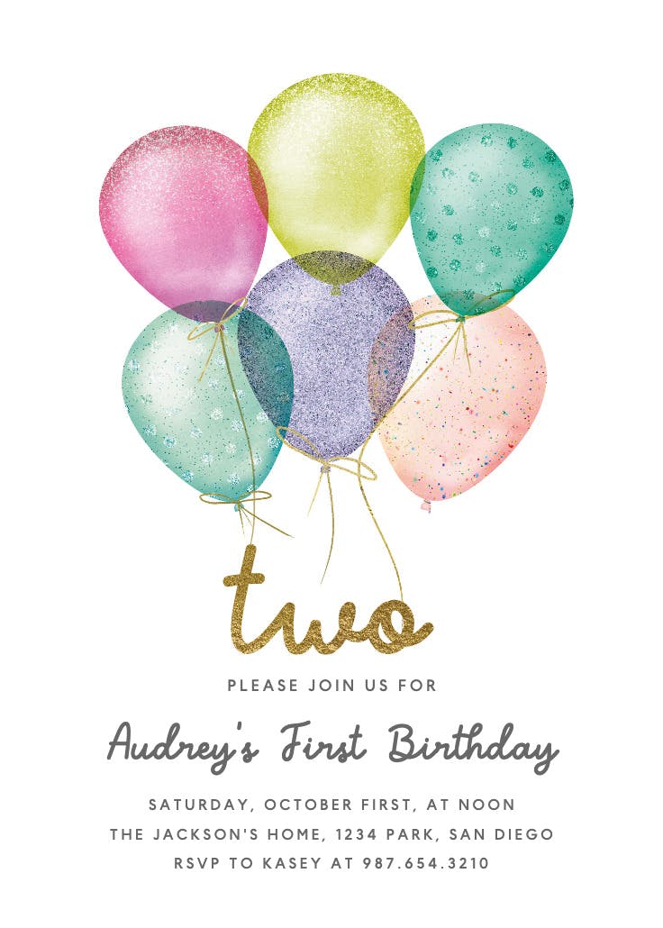 Whimsical glitter balloons - invitación de cumpleaños